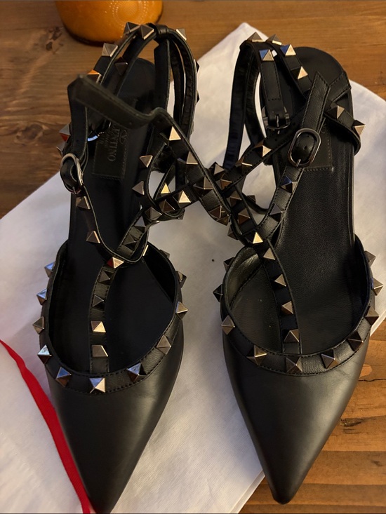 Valentino Shoes - Valentino Black Pointed-Toe Rockstud Heels with Ankle Straps